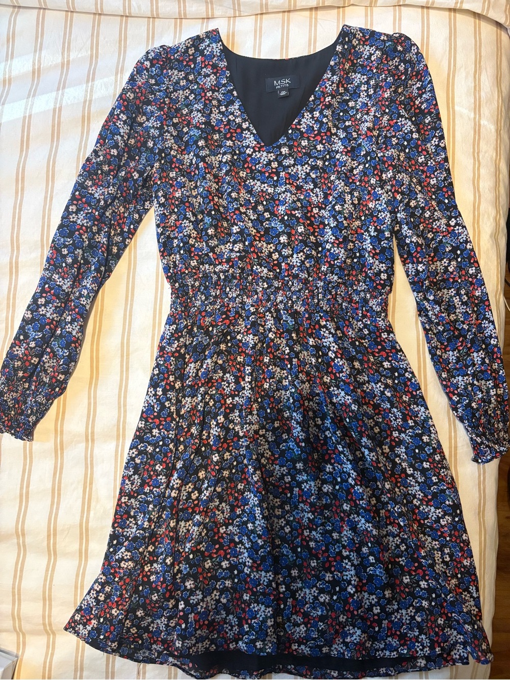 MSK Navy Floral V-Neck Dress with Red & Blue Blooms